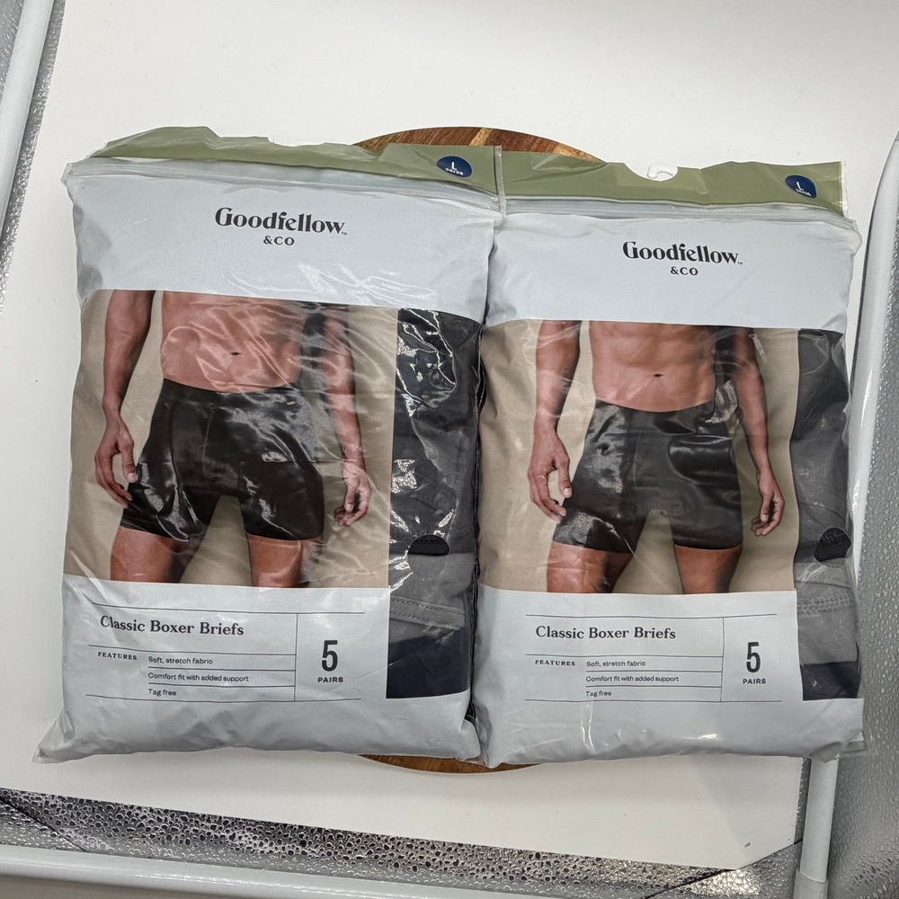 2- 5 Packs Goodfellow & Co Men's Large Classic Boxer Briefs Black Gray 2647